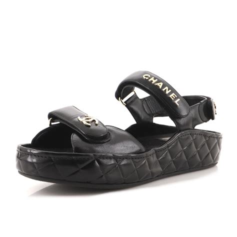 chanel black logo slides|black chanel velcro sandals.